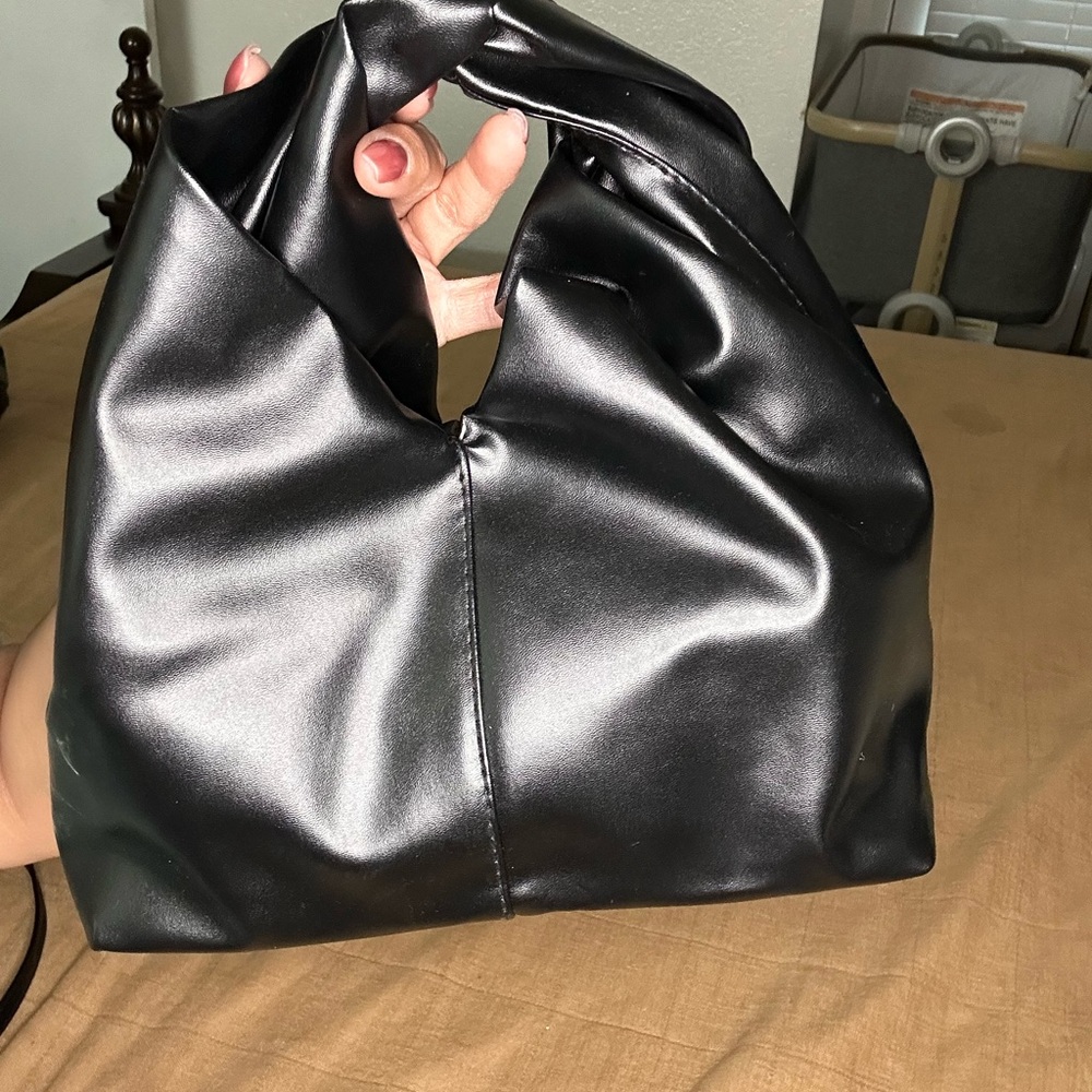 Women's Black Vegan Leather Knot Handle Tote - Unbranded